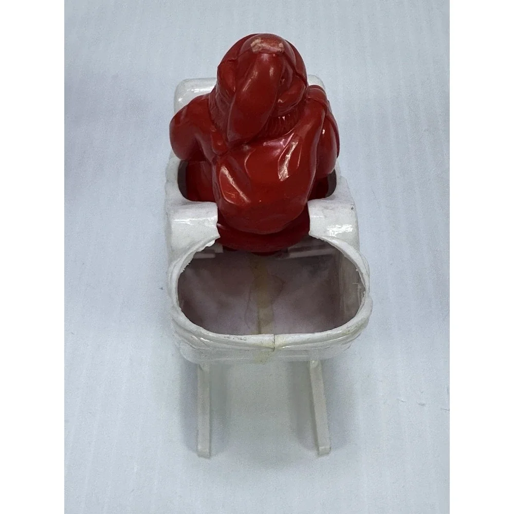 Vintage Christmas Hard Plastic Santa Sleigh Two White  Reindeer Candy Holder